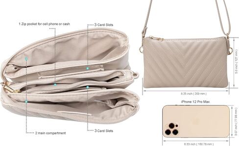 B BRENTANO Vegan Leather Multi-Pocket Crossbody Purse/Clutch with Card Slots, Removable Wristlet & Adjustable Shoulder Strap in Kuwait