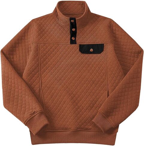 JMIERR Men's Quilted Sweatshirt Casual Long Sleeve Outdoor Stand Collar Button Pullover Sweatshirts in Kuwait