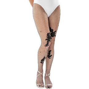 Plursona Bella Fishnet Stockings Sexy Tights for Women High Waisted Floral Appliqué Pearl Pantyhose