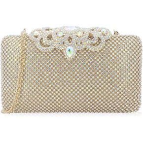 Dexmay Rhinestone Clutch Bag with Crystal Crown Clasp Women Evening Handbag Formal Party Purse