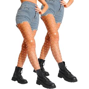 جوارب دانكمولي براقة للنساء، جوارب شبكية من أحجار الراين اللامعة في 20 لونًا موحدًا، 3 أنماط، زوجان in Kuwait