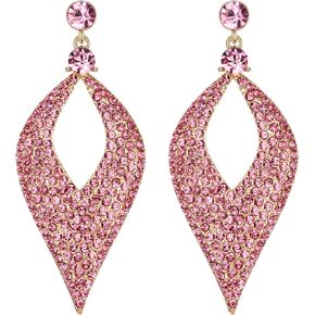 BriLove Women's Bohemian Boho Crystal Hollow Leaf Chandelier Dangle Earrings