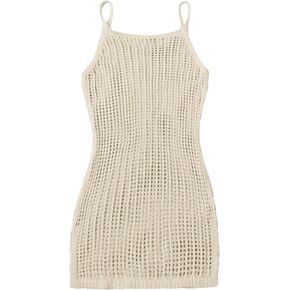 Cozyease Girls' Plain Crochet Cover Up Cami Dress Sleeveless Cover Up Without Bikini