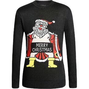 SSLR-Ugly-Christmas-Sweater-for-Mens-Funny Sweater Holiday Reindeer Knitted Pullover Crew Neck