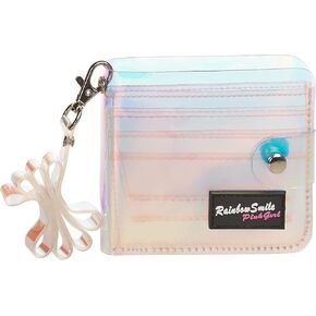 KOOIJNKO Clear Wallet for Women, Bifold Wallet Purse with Lanyard Cute Jelly Coin Pouch ID Case (Black) in Kuwait