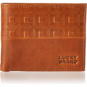 Lucky Brand Men's Plaid Embossed RFID Bifold, Brown, OSFA