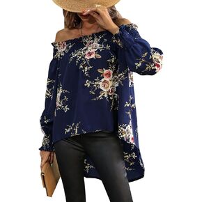 Floerns Women's Leopard Print Off Shoulder Long Sleeve High Low Blouses Tops