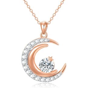 WTYIM Moissanite Moon and Star Necklace for Women 18K Rose Gold Plated Sterling Silver Moissanite Diamond Moon Pendant Necklace Christmas Birthday Jewelry Gifts for Her Wife, 18+2 Inch in Kuwait