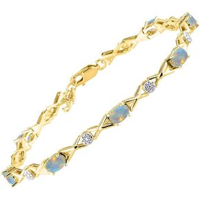 RYLOS Bracelets for Women Yellow Gold Plated Silver XOXO Hugs & Kisses Tennis Bracelet Gemstone & Genuine Diamonds Adjustable to Fit 7"-8" Wrist, 10 Gorgeous 6X4MM Jewelry for Women Friendship Bracelets