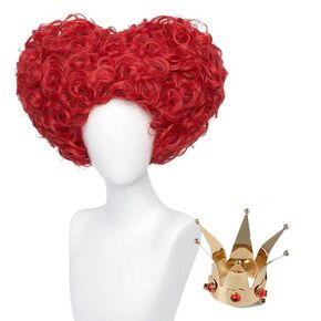 LABEAUTÉ Red Queen Heart Wig + Crown Curly Fuffy Synthetic Wig Halloween Costume for Women