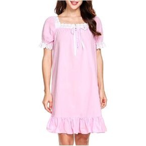 MaxxCloud 100% Cotton Victorian Nightgown Knee Length Lace Ruffled Nightdress