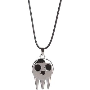 LLYANZ Black Enamel Silver Plated Metal Leather Chain Ghost Specter Pendant Necklace in Saudi Arabia
