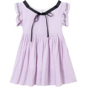 Mud Kingdom Toddler Little Girls Dress Flutter Sleeve Bow tie School Uniform Casual Summer