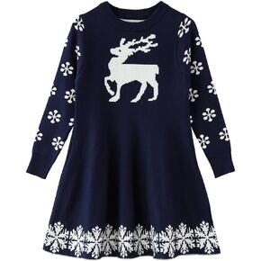 SMILING PINKER Little Girls Christmas Dress Reindeer Snowflake Xmas Gifts Winter Knit Sweater Dresses
