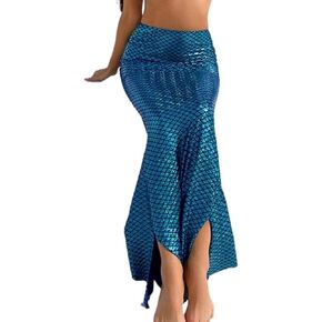 GRAEEN Mermaid Skirts Metallic Mermaid Costumes Skirt Sexy High Waisted Fish Tail Skirt Halloween Party Long Maxi Skirt