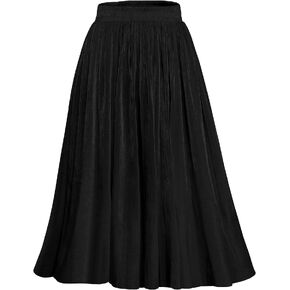 Afibi Women High Elastic Waist Pleated Midi Long Skirt Swing A-line Skirts