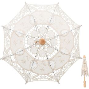 STOBOK Lace Umbrella, 30x30cm White Vintage Wedding Bride Umbrella Lace Parasol Umbrella Small Lace Umbrella with Handle for Weeding, Photo Props, Party Decorations