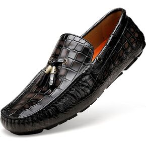 Men's Leather Penny Loafers, Casual Alligator Pattern Business Dress Shoes Slip on Driving Moccasins Loafer Shoes for Mens
