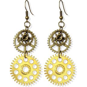 Handmade Punk Steampunk Vintage Clockwork Dangle Drop Earrings Clock Gear Antique Airplane Earrings for Women Men Halloween