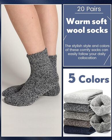 JaGely 20 Pairs Women Knit Wool Socks Bulk Thick Warm Winter Socks Crew Socks Gifts Women Athletic Socks Hiking Socks Soft Casual Socks in Saudi Arabia