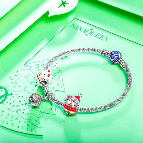 NINAQUEEN Jingle Bells 925 Sterling Silver Bead Charms, 5A Cubic Zirconia and Hand-applied Enamel, Jewelry Box included for Christmas Gifts, Compatible with Charms Bracelet and Necklace (White Gold) in Kuwait