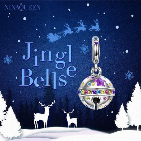 NINAQUEEN Jingle Bells 925 Sterling Silver Bead Charms, 5A Cubic Zirconia and Hand-applied Enamel, Jewelry Box included for Christmas Gifts, Compatible with Charms Bracelet and Necklace (White Gold) in Kuwait