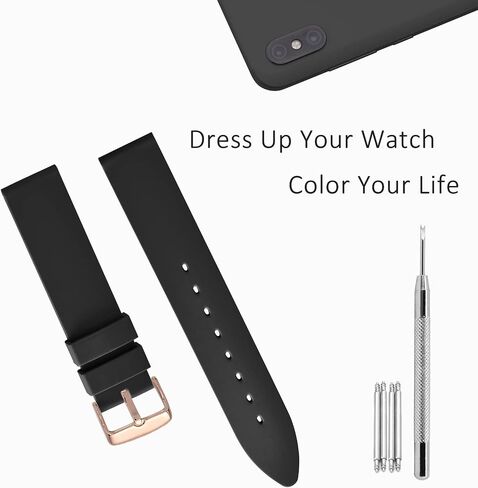 WOCCI 16mm Watch Bands - Premium Silicone Rubber Replacement Straps with Black Buckle (Black) in Saudi Arabia