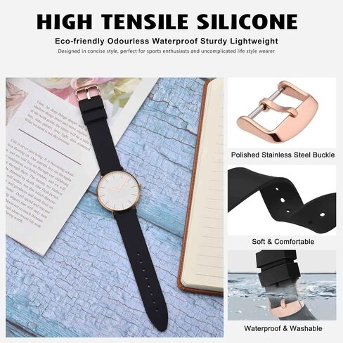 WOCCI 16mm Watch Bands - Premium Silicone Rubber Replacement Straps with Black Buckle (Black) in Saudi Arabia