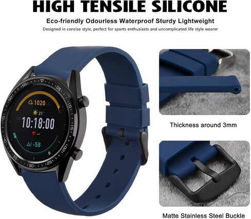 WOCCI 16mm Watch Bands - Premium Silicone Rubber Replacement Straps with Black Buckle (Black) in Kuwait