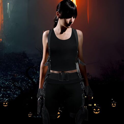 Jiuguva 5 قطع من أزياء الهالوين لحافظات الفخذ تتضمن قمصان بدون أكمام قصيرة بدون أكمام وقميص الجري وشورت سباندكس للنساء وقفازات قيادة نصف إصبع وحافظة للساق وحقيبة للساق in Kuwait