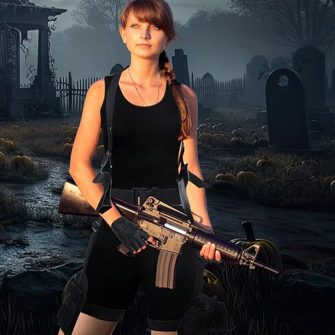 Jiuguva 5 قطع من أزياء الهالوين لحافظات الفخذ تتضمن قمصان بدون أكمام قصيرة بدون أكمام وقميص الجري وشورت سباندكس للنساء وقفازات قيادة نصف إصبع وحافظة للساق وحقيبة للساق in Kuwait