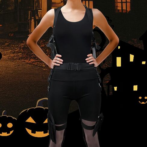 Jiuguva 5 قطع من أزياء الهالوين لحافظات الفخذ تتضمن قمصان بدون أكمام قصيرة بدون أكمام وقميص الجري وشورت سباندكس للنساء وقفازات قيادة نصف إصبع وحافظة للساق وحقيبة للساق in Kuwait