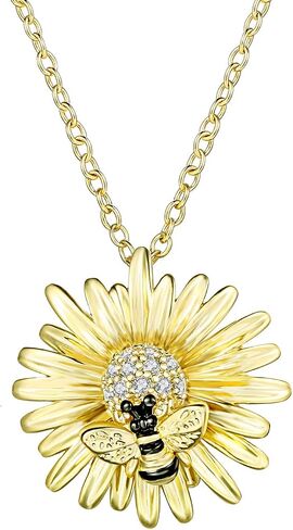 LAZLUVU Honey Bee Studs Earrings Initial Sunflower Bumblebee Pendant Necklace for Women Girls 18K Gold Plated CZ Ear Cuff Necklaces Mother's Day Christmas Jewelry Gift in Kuwait