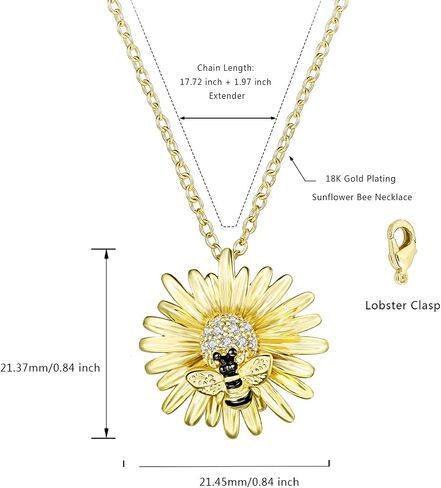 LAZLUVU Honey Bee Studs Earrings Initial Sunflower Bumblebee Pendant Necklace for Women Girls 18K Gold Plated CZ Ear Cuff Necklaces Mother's Day Christmas Jewelry Gift in Kuwait