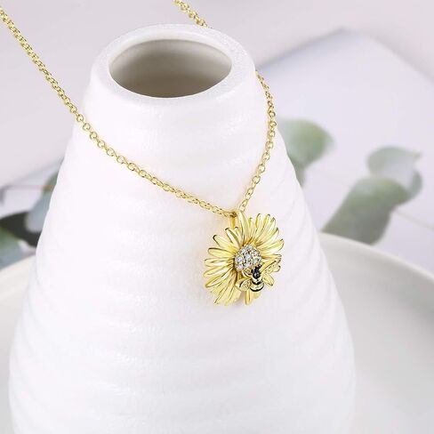 LAZLUVU Honey Bee Studs Earrings Initial Sunflower Bumblebee Pendant Necklace for Women Girls 18K Gold Plated CZ Ear Cuff Necklaces Mother's Day Christmas Jewelry Gift in Kuwait