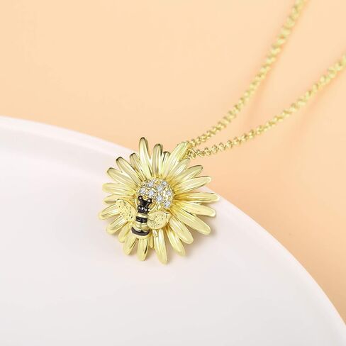 LAZLUVU Honey Bee Studs Earrings Initial Sunflower Bumblebee Pendant Necklace for Women Girls 18K Gold Plated CZ Ear Cuff Necklaces Mother's Day Christmas Jewelry Gift in Kuwait