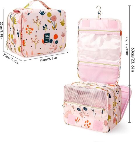 MissBoy Hanging Toiletry Bag for Women, Travel Makeup Bag Organizer, Water-Resistant Cosmetic Bag for Toiletries Accessories Essentials - Flora Printed in Saudi Arabia
