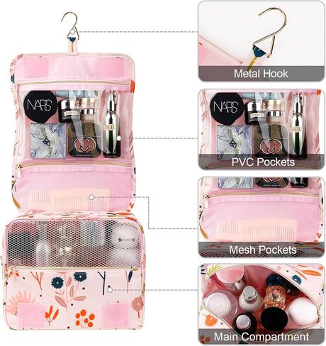 MissBoy Hanging Toiletry Bag for Women, Travel Makeup Bag Organizer, Water-Resistant Cosmetic Bag for Toiletries Accessories Essentials - Flora Printed in Saudi Arabia