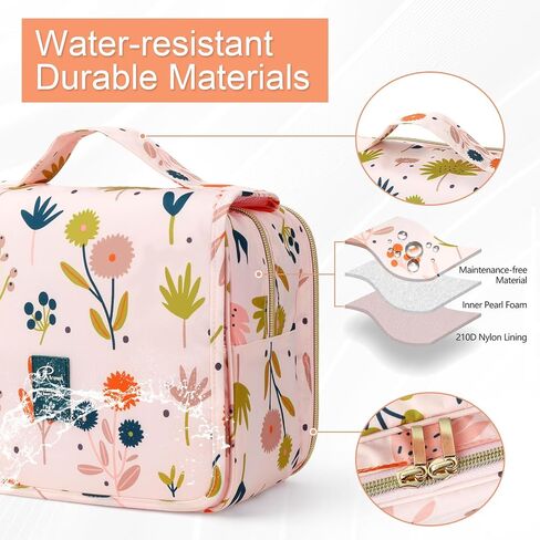 MissBoy Hanging Toiletry Bag for Women, Travel Makeup Bag Organizer, Water-Resistant Cosmetic Bag for Toiletries Accessories Essentials - Flora Printed in Saudi Arabia