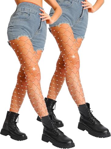 جوارب دانكمولي براقة للنساء، جوارب شبكية من أحجار الراين اللامعة في 20 لونًا موحدًا، 3 أنماط، زوجان in Kuwait