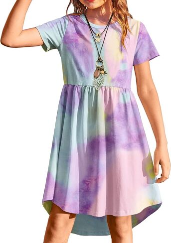 Arshiner Girl Short Sleeve A Line Skater Casual Twirly Casual Dress in Saudi Arabia