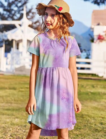 Arshiner Girl Short Sleeve A Line Skater Casual Twirly Casual Dress in Saudi Arabia