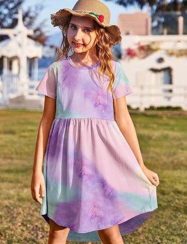 Arshiner Girl Short Sleeve A Line Skater Casual Twirly Casual Dress in Saudi Arabia