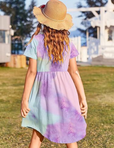 Arshiner Girl Short Sleeve A Line Skater Casual Twirly Casual Dress in Saudi Arabia