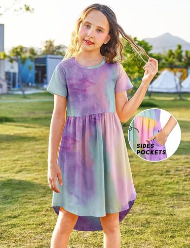 Arshiner Girl Short Sleeve A Line Skater Casual Twirly Casual Dress in Saudi Arabia