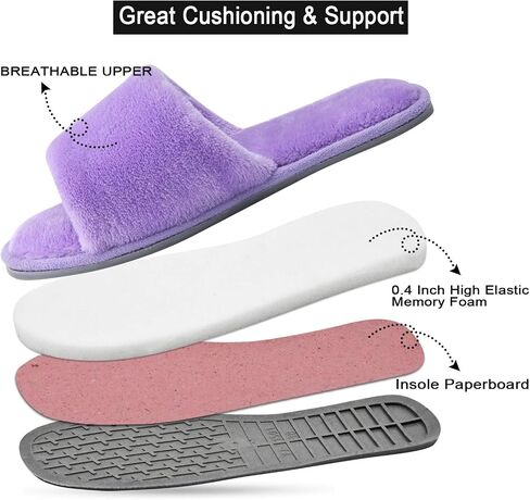 DL Open Toe Slippers for women Indoor, Cozy Memory Foam Womens House Slippers Summer Slip On, Comfy Soft Flannel Womens Bedroom Slippers Slide Breathable Size 5-6 7-8 9-10 in Saudi Arabia