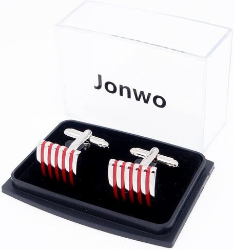 Jonwo 5 Stripes Silver Square Cufflinks with Gift Box Stainless Steel Cuff Links for Men Business Wedding Party Anniversary Dress in Saudi Arabia