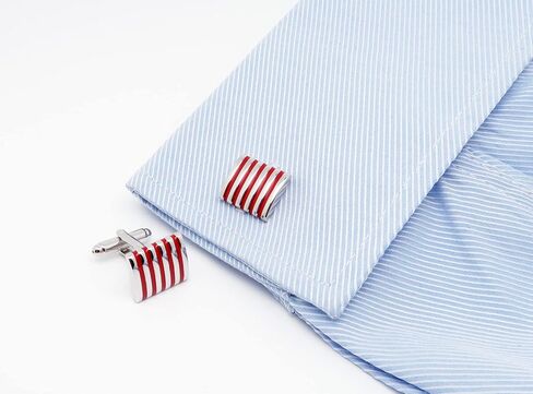 Jonwo 5 Stripes Silver Square Cufflinks with Gift Box Stainless Steel Cuff Links for Men Business Wedding Party Anniversary Dress in Saudi Arabia