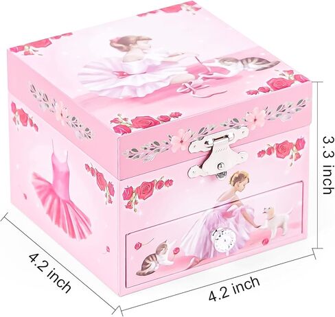 Little Girls Musical Jewelry Box with Spinning Ballerina and Jewelry Set, Ballerina Storage Earring Necklace Box with Pullout Drawer, Ideal Gift for Girls, Play Swan Lake Tune in Kuwait