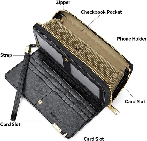 VANNANBA Long Wallet for Women Genuine Leather Zipper Wallet Large Capacity Organizer Accordion Wallet in Saudi Arabia